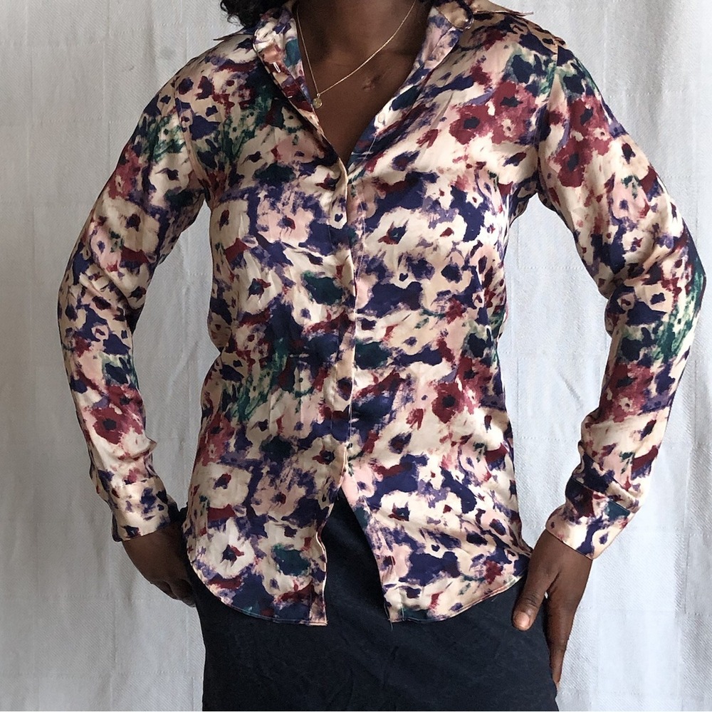 Lauren Ralph Lauren Women's Blouse Small Multicolor button down Long Sleeve Silk